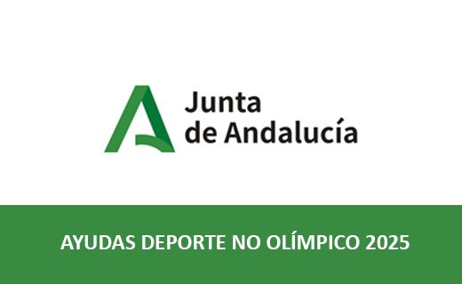 Logotipo de la Junta de Andalucía, que incluye una "A" estilizada en verde. Debajo del logotipo, hay un texto que dice "Junta de Andalucía". En la parte inferior, sobre un fondo verde, está el texto "AYUDAS DEPORTE NO OLÍMPICO 2025".